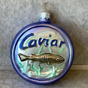 Patricia Breen lavender caviar tin glass ornament